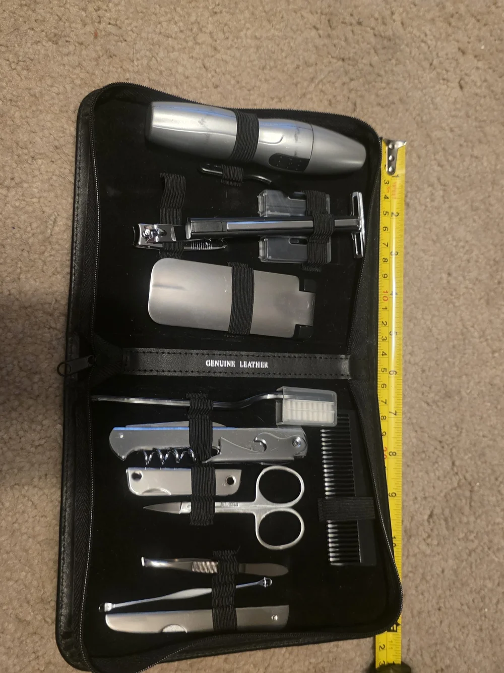 Men's Black Travel Grooming Kit - Stainless Steel Tools